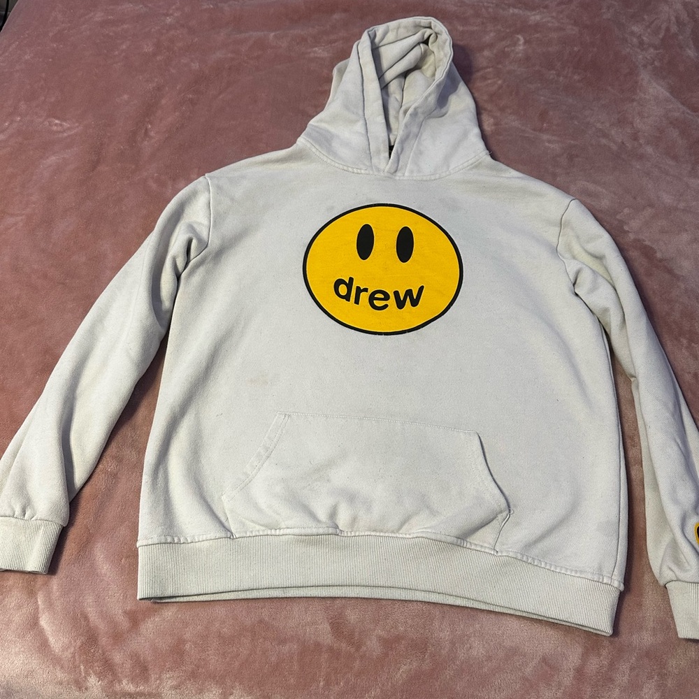 Drew Men's Cream Hoodie with Yellow Logo